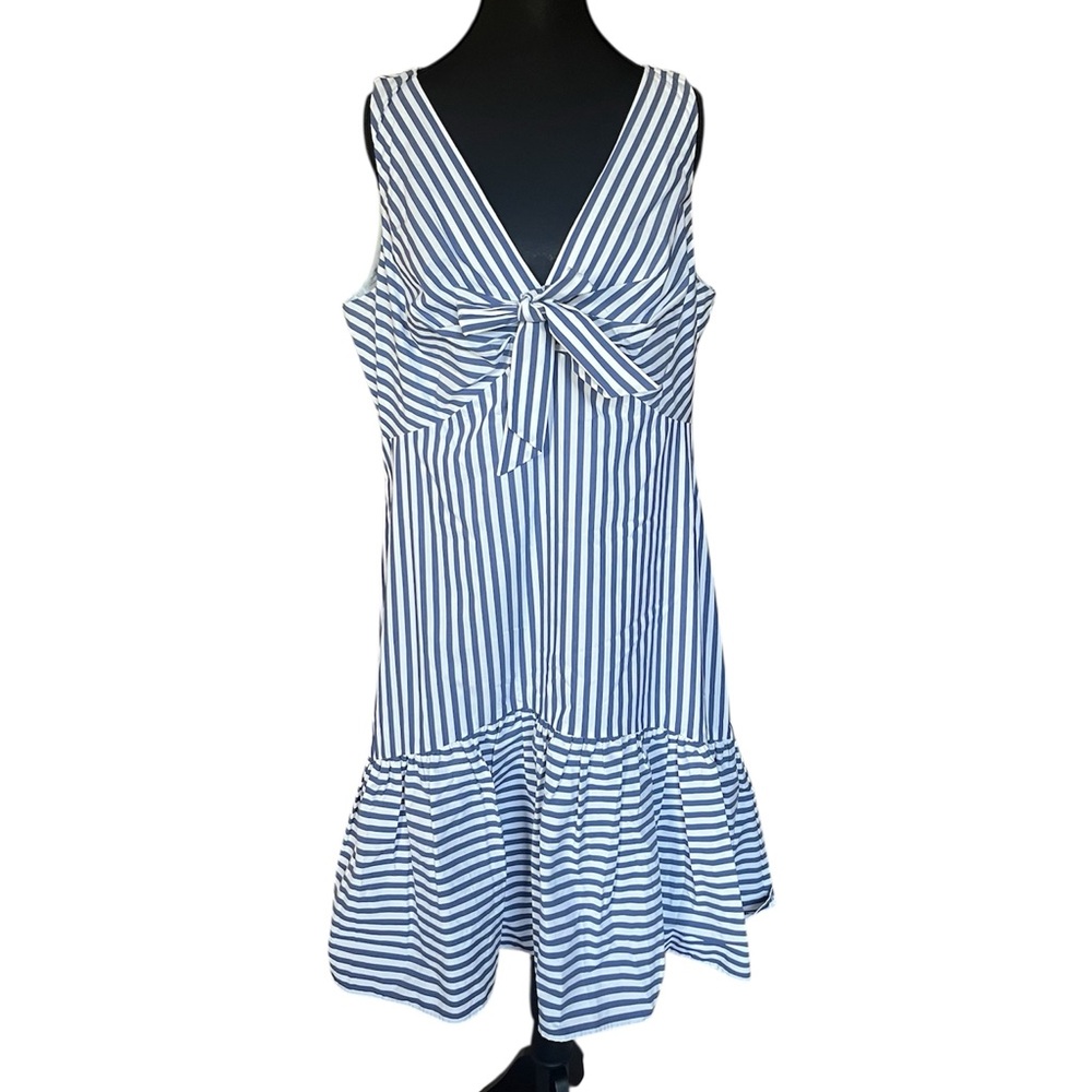 Lauren Ralph Lauren Blue Striped Front Tie Sleeveless Midi Dress size 14